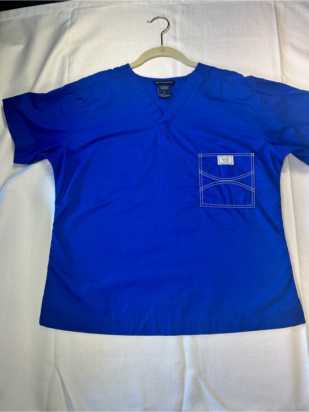 Blue Sky skinny scrub unisex V-Neck Medical Scrub Top in Royal Blue Sz Large